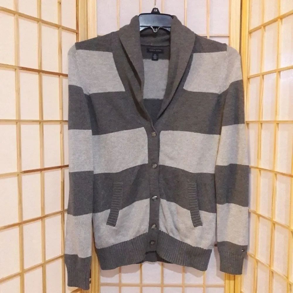 Tommy Hilfiger Striped Gray Cardigan Sweater S